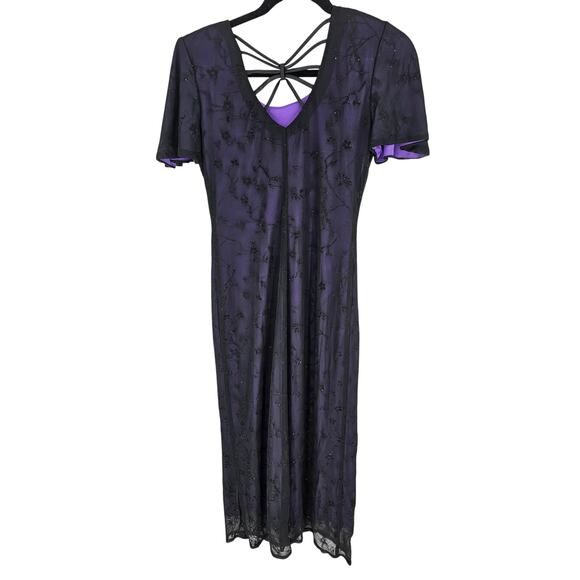 Helene Blake Evening Women's Purple Floral Scoop-neck Maxi Dress Size 6P - Picture 1 of 5